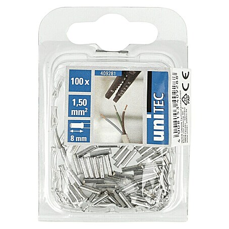 UniTEC Aderendhülse (Metall, Silber, 100 Stk., 1,5 mm² x 7 mm)