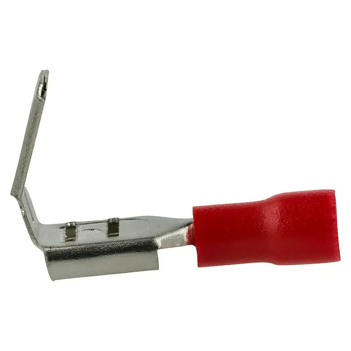 BAUHAUS Flachstecker - 10 x Flachstecker 1,5mm² rot, 10 x Flachstecker 2,5mm² blau - Eine isolierte Kabelschuh-Klemme mit einem roten Schrumpfschlauch, ideal für elektrische Verbindungen in verschiedenen Anwendungen.