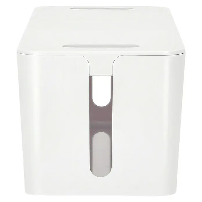 Hama Kabelbox Maxi mit Kabelführung im Deckel - Weiß - Weiße Kabelmanagementbox aus Kunststoff mit zentraler Frontöffnung und oberen Schlitzen zur Kabelorganisation.