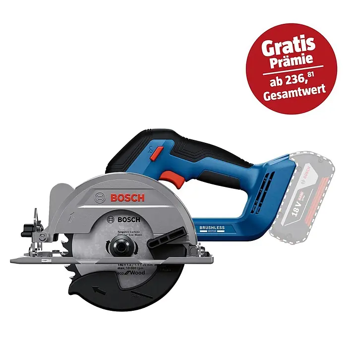 Bosch Professional AMPShare 18V Akku-Handkreissäge GKS 18V-51 - 18 V, Ohne Akku, 5.800 U/min - 6.300 U/min - Bosch blaue und schwarze Akku-Kreissäge mit silbernem Sägeblatt, 18V 4.0Ah Akku und 'BRUSHLESS MOTOR' Beschriftung.