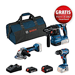 Bosch Professional AMPShare 18V Maschinen-Set 3-Tool-Kit (18 V, 2 Akkus, 2 Ah - 4 Ah, 7 -tlg.)