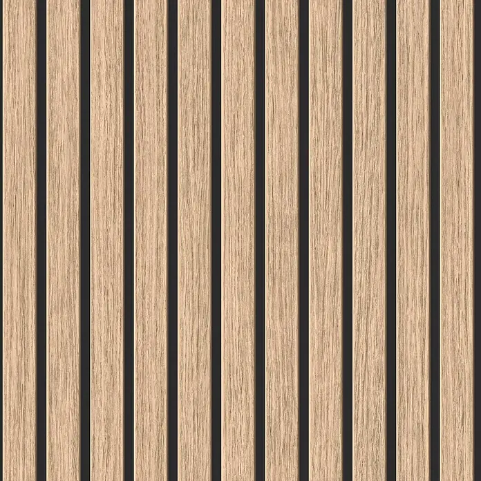 Tesa Rasch Strukturtapete Akustikpaneel-Optik - Selbstklebend, Braunbeige, Holzoptik, 6 x 0,53 m - Holzpaneele mit dunklen Fugen für eine moderne Wandgestaltung. Die natürliche Holzoptik sorgt für Wärme und Eleganz im Raum.