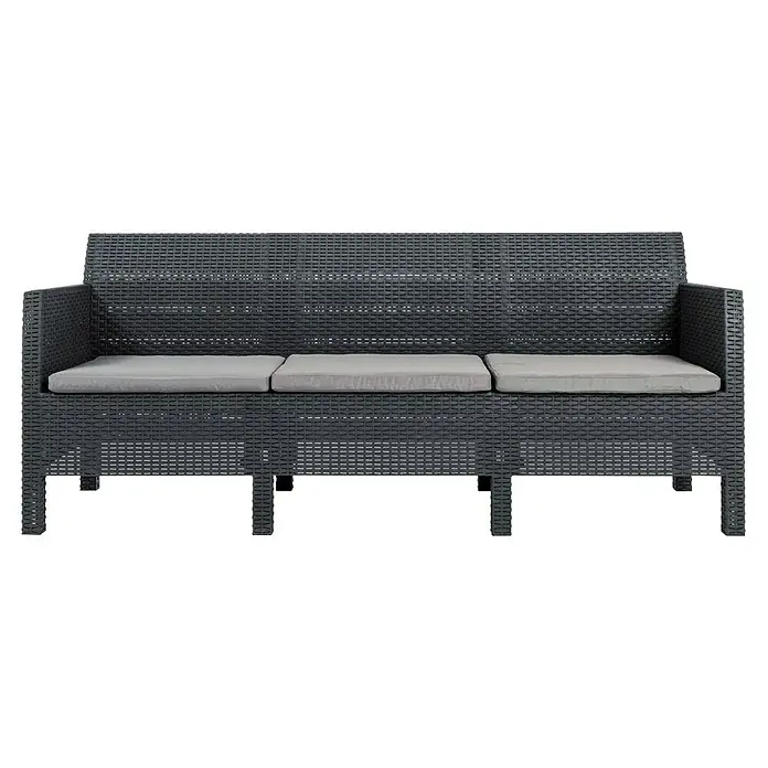Toomax Loungemöbel-Set Matilde - Rattan-Optik, Kunststoff, Anthrazit, 5 -tlg. - Draufsicht auf ein graues Rattan-Gartensofa mit bequemen Sitzkissen, perfekt für entspannte Stunden im Freien. Stilvoll und komfortabel!