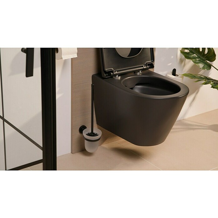 Camargue Lyon WC-Bürstengarnitur (Mit Halterung, Schwarz, Matt) | BAUHAUS