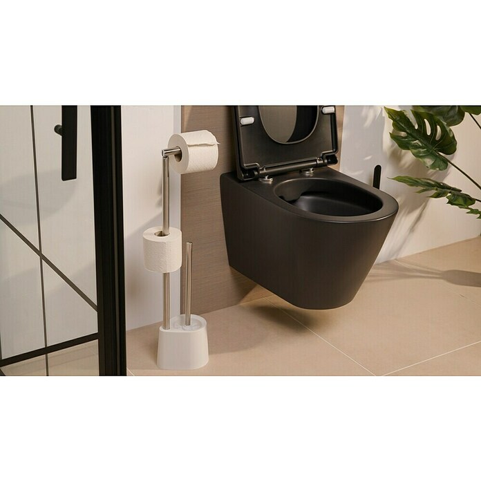 Venus Conjunto de escobillero y portarrollos Tango (Blanco/Cromo, Altura: 65,5 cm, Metal) | BAUHAUS