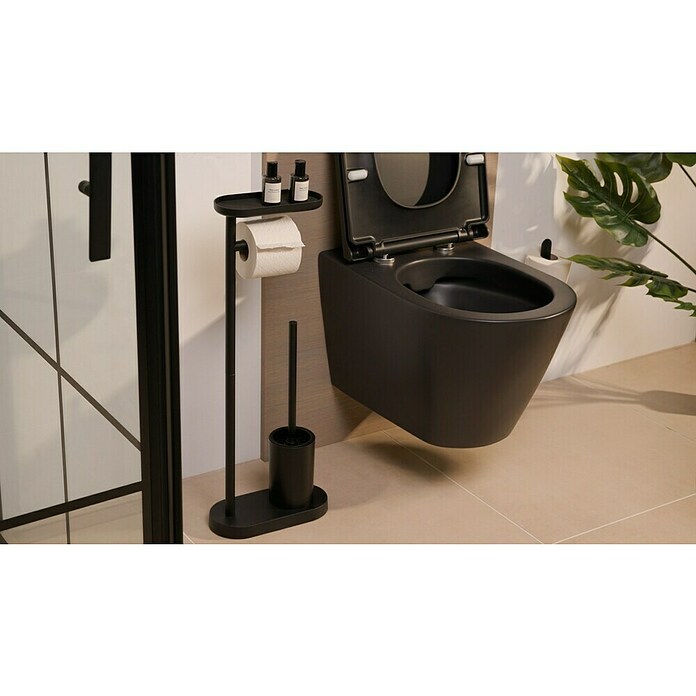 Camargue Garnitura WC četka s držačem papira Salsa  (Visina: 67,5 cm, Crna, Mat) | BAUHAUS