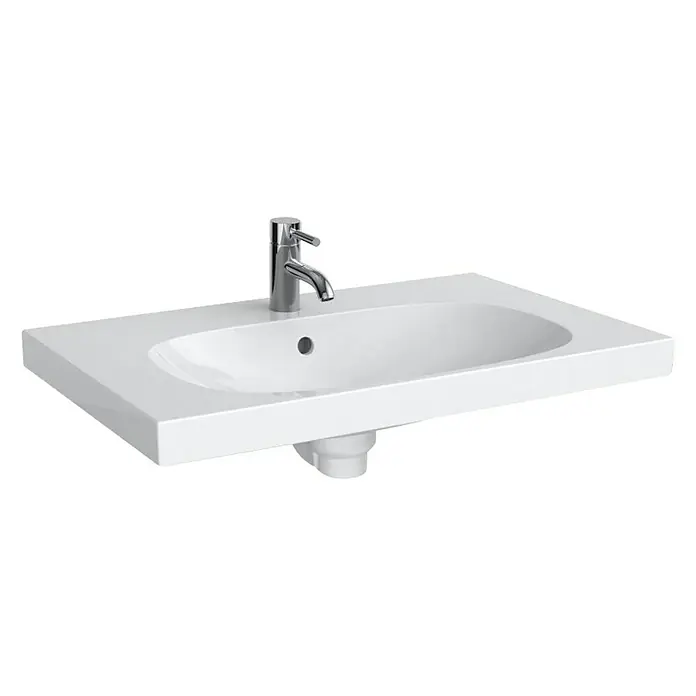 Geberit Acanto Waschtisch - 75 x 48 cm, Ohne Spezialglasur, Hahnloch: Mitte, Mit Überlauf, Weiß - Modernes Waschbecken mit Armatur, ideal für jedes Badezimmer. Das schlichte Design fügt sich nahtlos ein und bietet hohen Komfort.