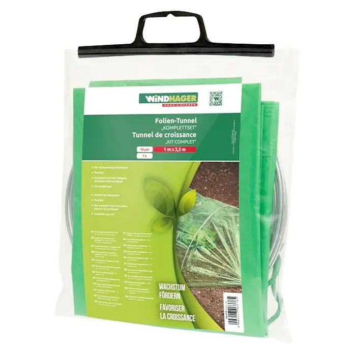 Windhager Folientunnel Komplettset - L x B: 3,5 x 1 m, Grün - Windhager Folientunnel Komplettset, ideal für verbessertes Wachstum, flexibel und UV-stabilisiert.