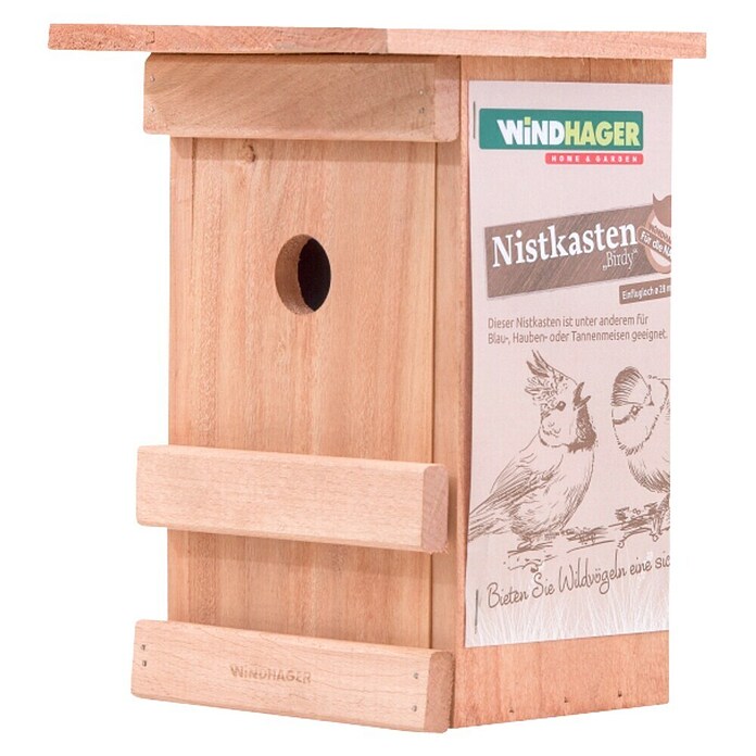 Windhager Nistkasten Birdy (Geeignet für: Meisen, L x B x H: 17 x 17 x 24,5 cm, Massivholz, Natur)