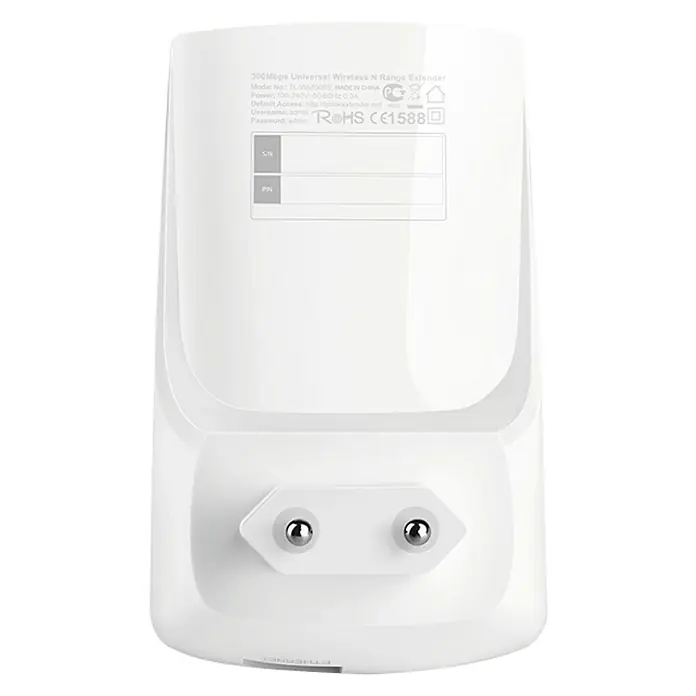 Repetidor WiFi TL-WA850RE Domos - Para interior - Un extensor de rango N inalámbrico universal blanco de 300 Mbps con enchufe y etiquetas.