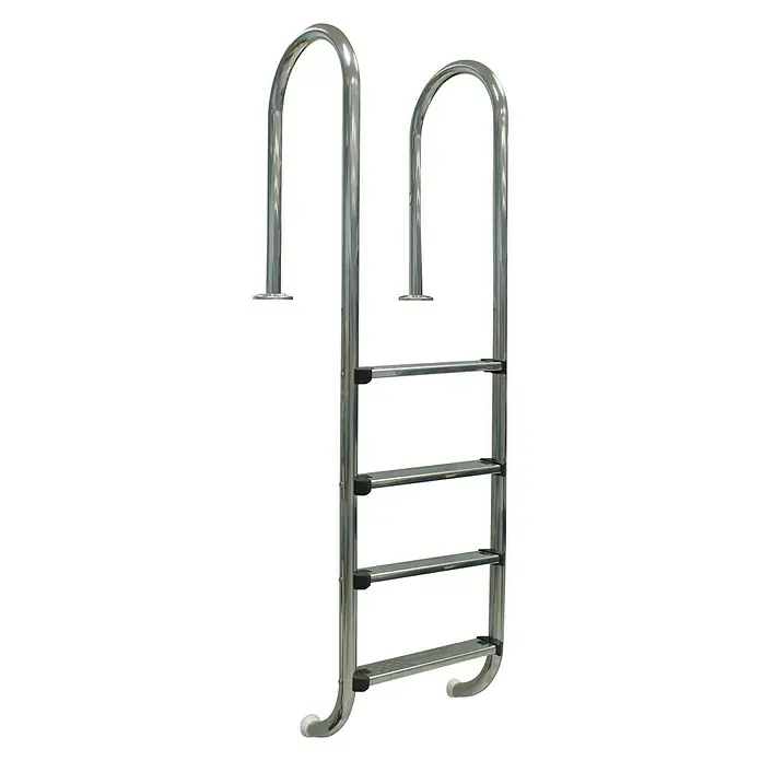 Gre Escalera de piscina enterrada - Específico para: Piscinas enterradas, Acero inoxidable - Una escalera de piscina de acero inoxidable pulido con cuatro peldaños y pasamanos para una entrada y salida segura.