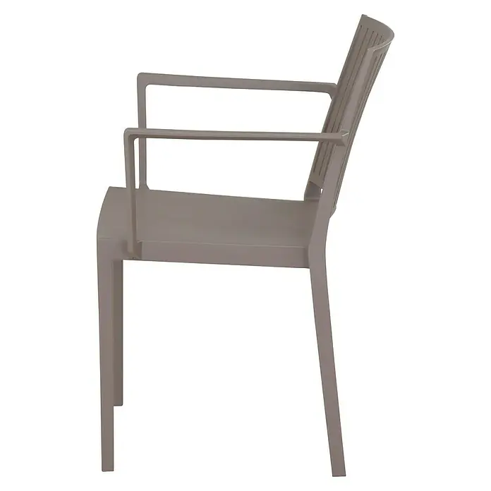 Siena Garden Urban Lights Gartenmöbel-Set Lane Sessel/Paco Tisch - 5 -tlg., Polypropylen, Taupe/Anthrazit - Seitenansicht eines beigen Sessels mit Armlehnen und Lattenmuster auf der Rückseite. Der Sessel wirkt robust und komfortabel.