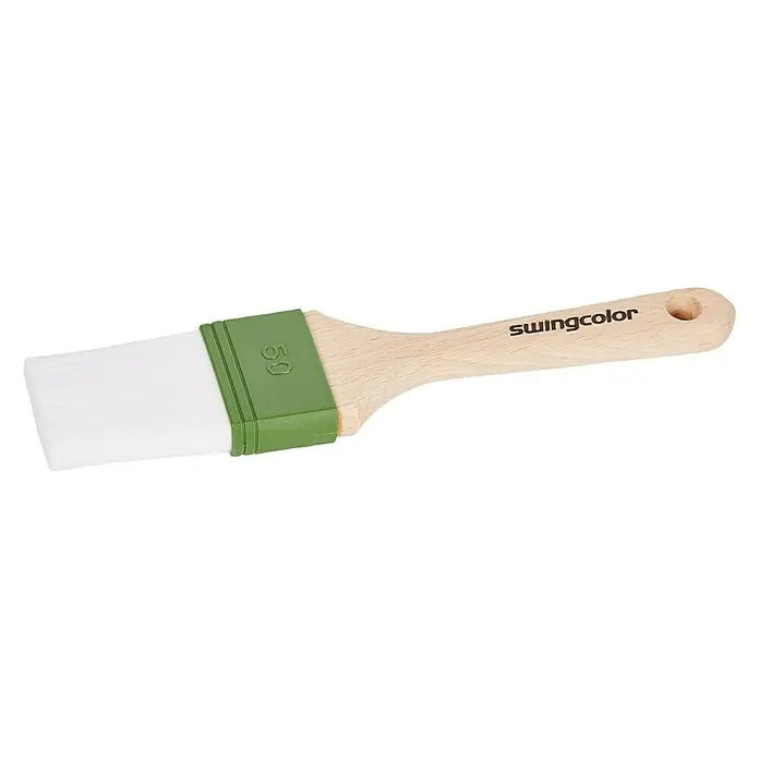 swingcolor Abbeiz-Flachpinsel - Breite Borsten: 50 mm, Nylonfasern, Naturholz - Pinsel der Marke Swingcolor mit synthetischen Borsten, grünem Griff und Holzgriff. Ideal für präzise Malerarbeiten.