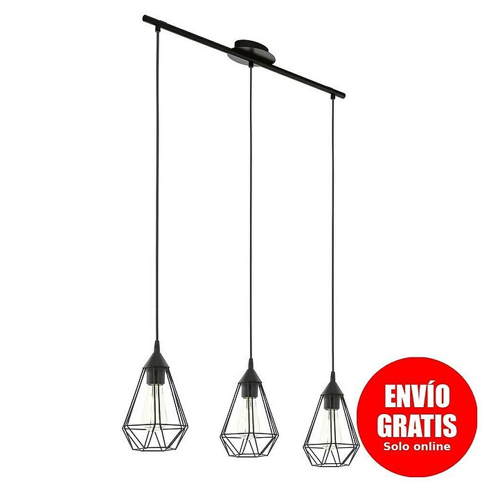 Eglo Tarbes Lámpara colgante (3 × 60 W, Negro, L x An x Al: 79 x 17,5 x 110 cm)