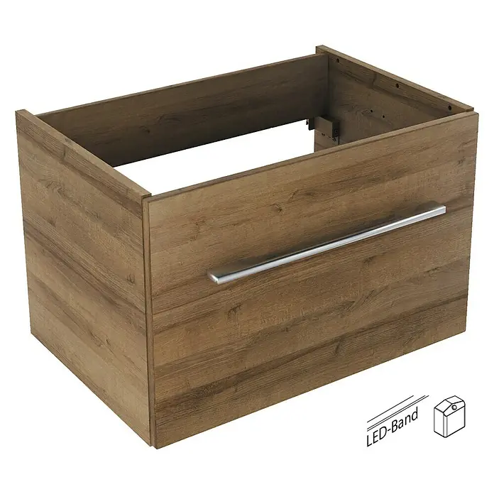 Badmöbel-Set G61B11 - Gesamtbreite Badmöbel: 60 cm, Berg Eiche, Matt, 3 -tlg. - Unterschrank für Badezimmer mit Holzstruktur und Griff aus Metall für moderne Badezimmerdesigns.