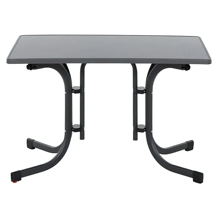 Siena Garden Urban Lights Gartenmöbel-Set Lane Sessel/Paco Tisch - 5 -tlg., Polypropylen, Mustard/Anthrazit - Nahaufnahme eines modernen grauen Gartentisches mit Metallgestell und glatter Tischplatte, ideal für den Außenbereich.