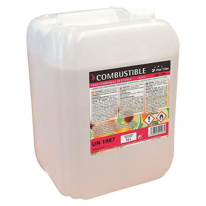 Purline Bioetanol - 10 l - Garrafa de combustible líquido inflamable para chimeneas de etanol.