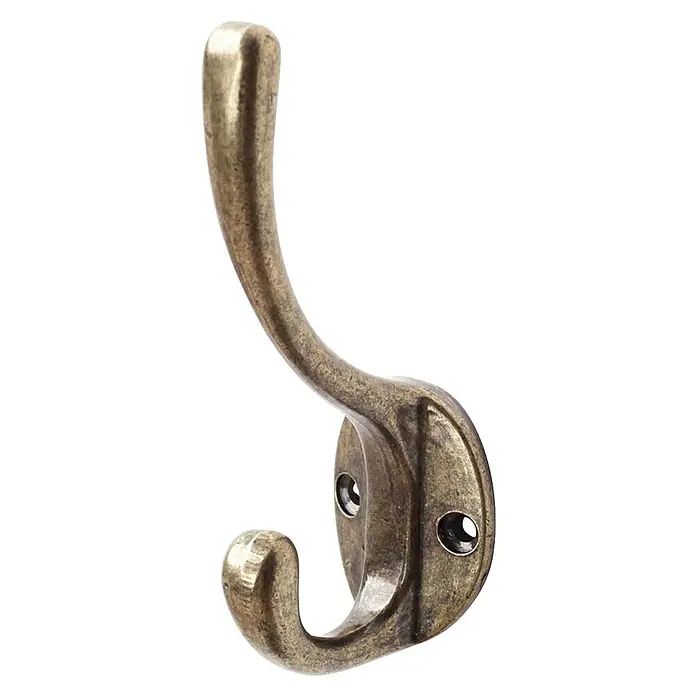 Rei Garderobenhaken C1042 - L x B x H: 45 x 30 x 106 mm, Zinkdruckguss, Bronze - Altmessing Doppelhaken mit zwei Befestigungslöchern.