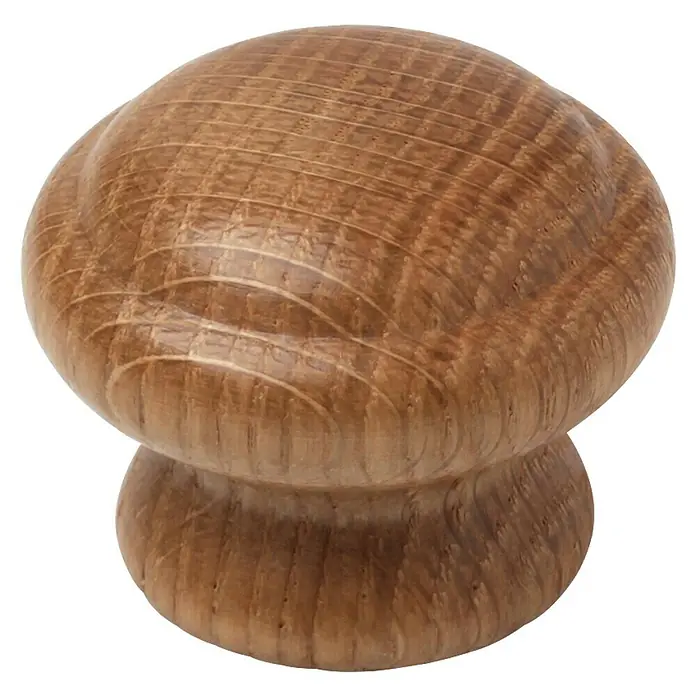 Rei Möbelknopf - Durchmesser: 40 mm, Holz, Eiche - Pilzförmiger hellbrauner Möbelknauf aus Holz mit sichtbarer Maserung.