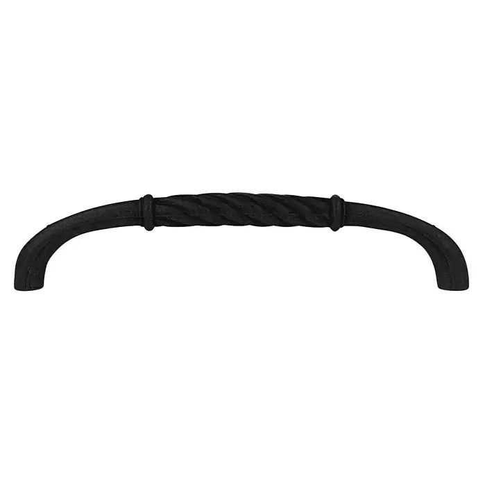 Rei Möbelgriff Braided - Lochabstand: 128 mm, Sonstige, Schwarz, Gebogen - Schwarzer, texturierter, gebogener Metallgriff mit gedrehtem Mittelteil.