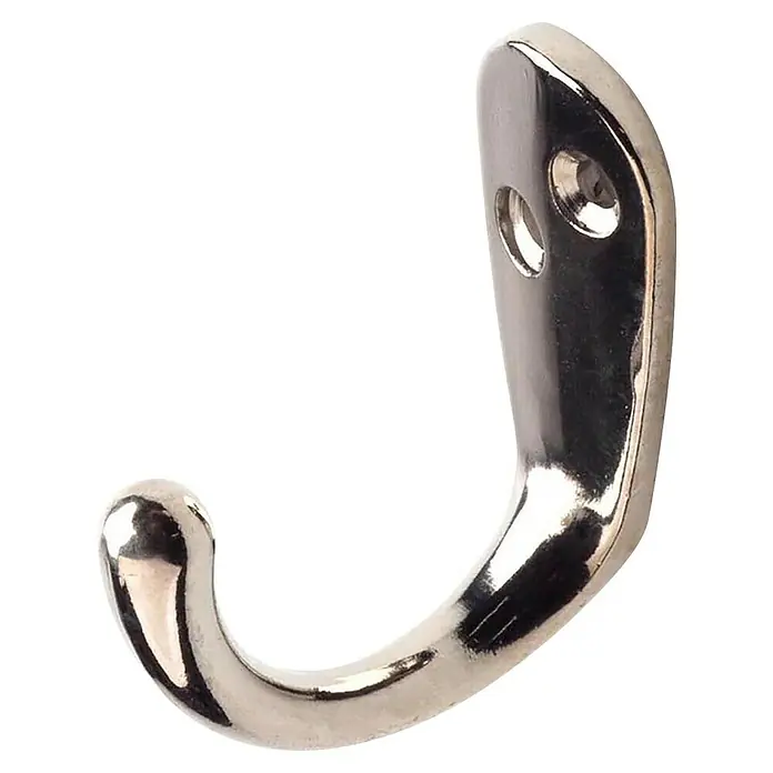 Rei Garderobenhaken C1036 - L x B x H: 44 x 18 x 39 mm, Zinkdruckguss, Silber - Glänzender silberner Metallhaken mit zwei Schraubenlöchern zur Wandmontage.