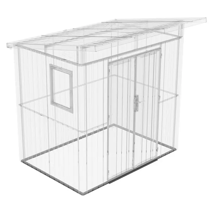 Gardol Basis-Rahmen Style - Passend für: Gardol Gerätehaus Style - Ansicht eines transparenten Geräteschuppens mit Fenster und Doppeltür, der sich ideal für die Gartenaufbewahrung eignet.