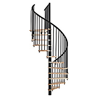 Minka Spindeltreppe Spiral Effect (Durchmesser: 160 cm, Schwarz, Farbe Stufen: Buche Natur, Geschosshöhe: 305,5 cm)