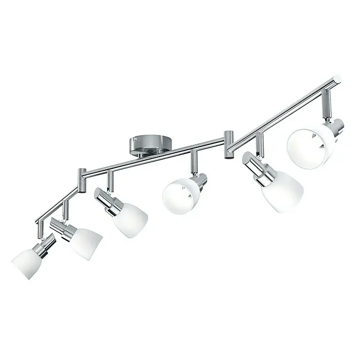 Osram LED-Deckenstrahler 827 - 12 W, L x B x H: 125 x 8 x 19,2 cm, Weiß/Silber, Warmweiß - Deckenleuchte mit sechs Strahlern. Die Leuchte verfügt über sechs individuell einstellbare Spots mit weißem Schirm und Chrom-Details.