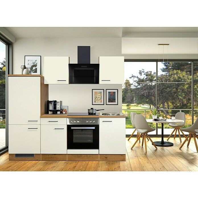 Flex-Well Avila Küchenzeile Typ 1 (Breite: 220 cm, Höhe: 200 cm, Magnolia, Mit Elektrogeräten, Mit Dunstabzugshaube 9039 X/XW) | BAUHAUS