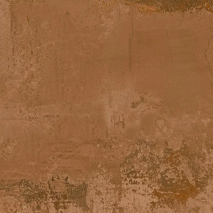 Terrassenfliese Metallic 2.0 - 60 x 120 x 2 cm, Kupfer, Matt - Nahaufnahme einer strukturierten, braunen Wand mit leichten Farbunterschieden, die einen rustikalen Eindruck vermittelt.
