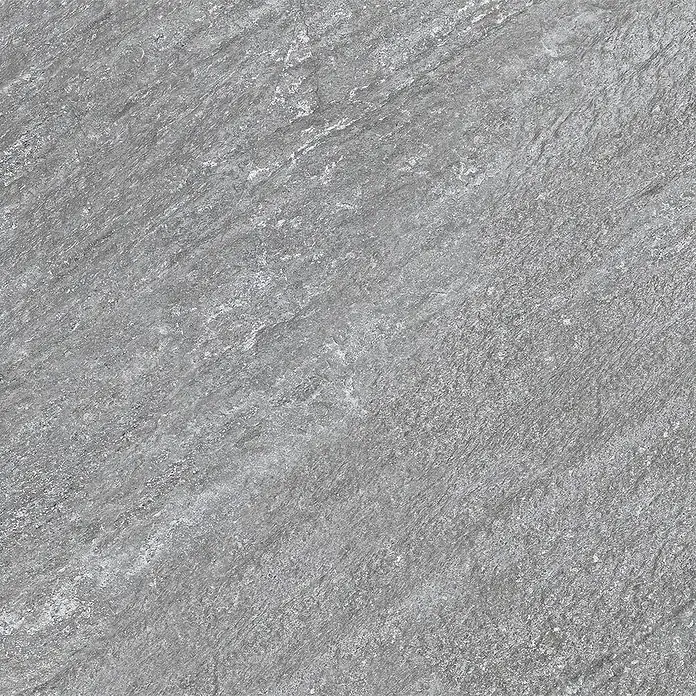 Terrassenfliese Piazza 2.0 - 59,7 x 119,7 x 2 cm, Grau, Matt - Graue Steintextur. Das Bild zeigt eine raue und natürlich wirkende Oberfläche mit subtilen Farbvariationen und Schattierungen für den modernen Look.