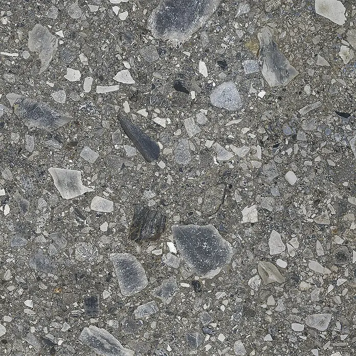 Feinsteinzeugfliese Terrazzo Ceppo59,7 x 119,7 cm, Graphit, Matt
