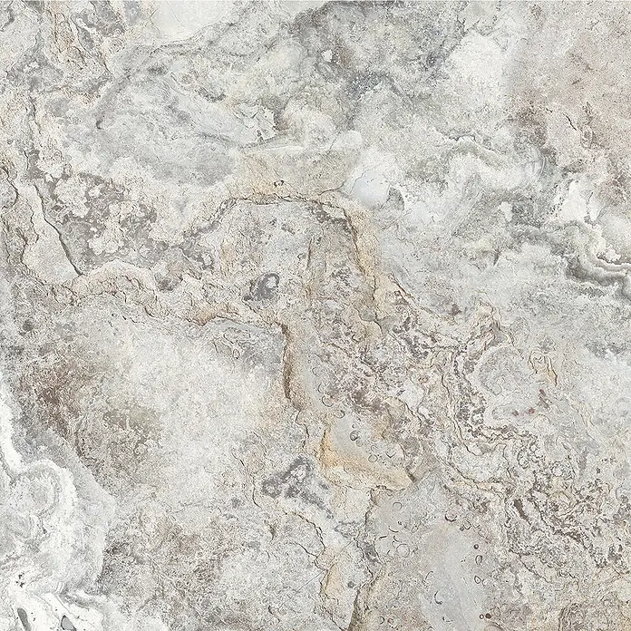 Feinsteinzeugfliese Phantasia - 60 x 120 cm, Grau, Matt - Hellgraue Steinplatte mit natürlicher, variabler Textur und dezenten beige-braunen Äderungen.