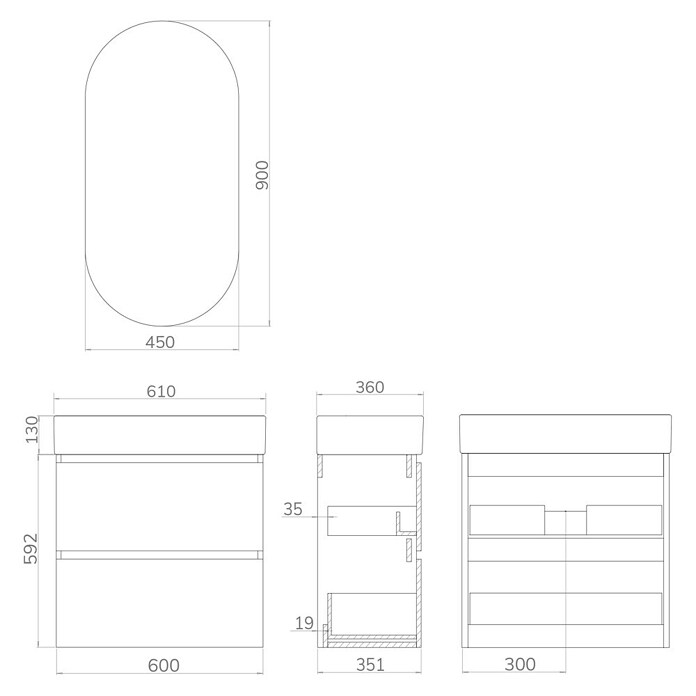 Artysan Conjunto de mueble de baño Osaka Slim (Ancho: 60 cm, Negro/Nogal, 3 pzs.) | BAUHAUS