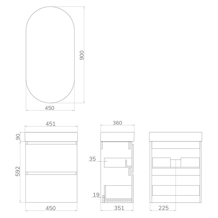 Artysan Conjunto de mueble de baño Osaka Slim (Ancho: 45 cm, Negro/Nogal, 3 pzs.) | BAUHAUS