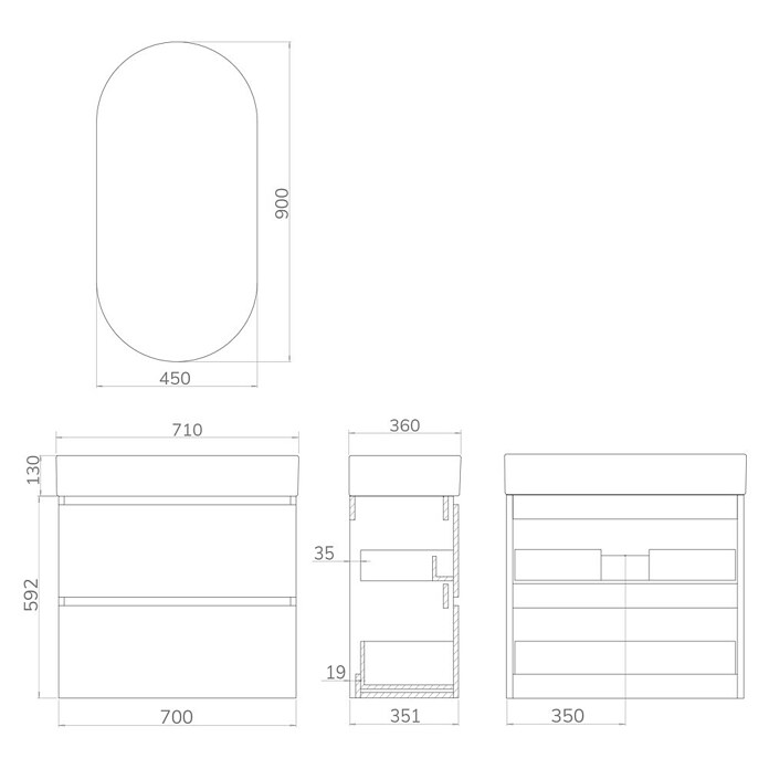 Artysan Conjunto de mueble de baño Osaka Slim (Ancho: 70 cm, Negro/Nogal, 3 pzs.) | BAUHAUS