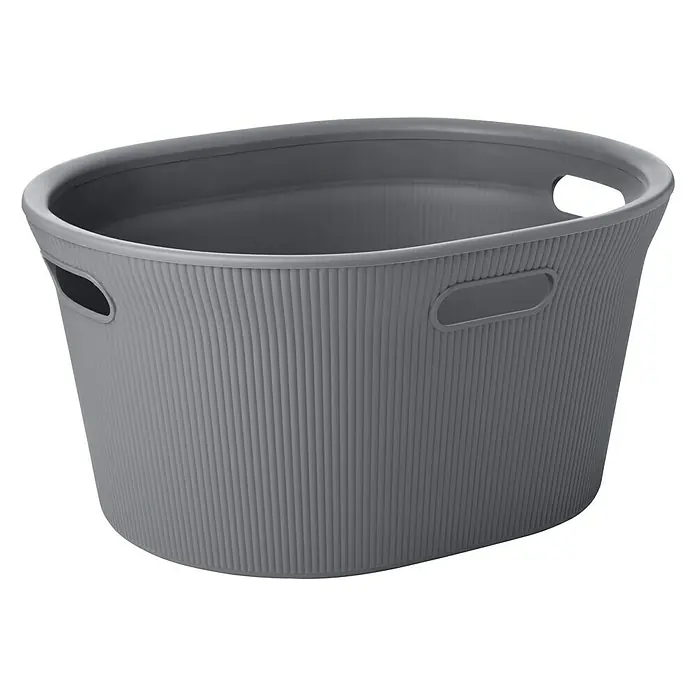 Tatay Baobab Cesta para la ropa Ovalada - L x An x Al: 43,5 x 51 x 26 cm, Gris - Cesto de ropa ovalado de plástico gris con asas, ideal para baño o lavandería. Práctico y elegante para guardar la ropa sucia.