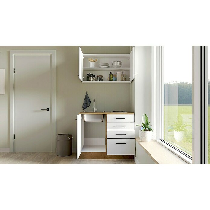 Flex-Well Avila Miniküche (Breite: 100 cm, Magnolia, Mit Elektrogeräten) | BAUHAUS