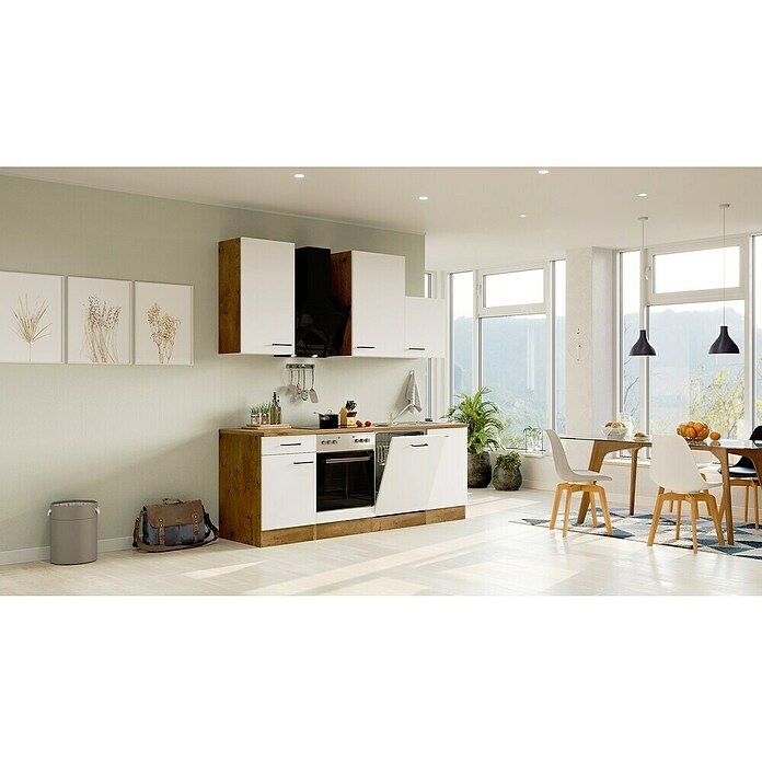 Flex-Well Avila Küchenzeile Typ 1 (Breite: 220 cm, Höhe: 234 cm, Magnolia, Mit Elektrogeräten, Mit Dunstabzugshaube 9039 X/XW) | BAUHAUS