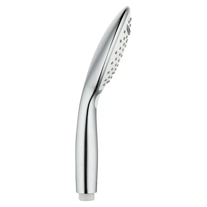 Camargue Handbrause Babsko - Anzahl Funktionen: 3 Stk., Weiß/Chrom - Ein silberner Handbrausekopf mit einem schlanken, tropfenförmigen Design und kleinen Düsen für ein angenehmes Duscherlebnis.