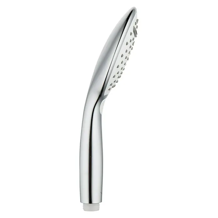 Camargue Handbrause BabskoAnzahl Funktionen: 3 Stk., Weiß/Chrom - Ein silberner Handbrausekopf mit einem schlanken, tropfenförmigen Design und kleinen Düsen für ein angenehmes Duscherlebnis.