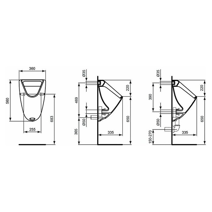 Ideal Standard Urinoir Prosys (Toevoer: Achter, Wit, Keramiek) | BAUHAUS