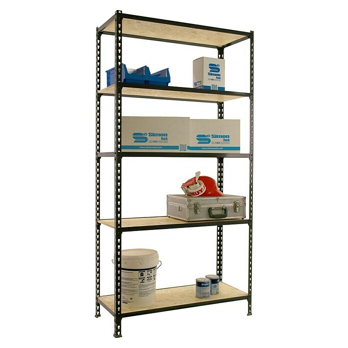 Simonrack Maderclick Estantería metálica Plus (Al x An x Pr: 200 x 100 x 40 cm, Capacidad de carga por balda: 150 kg, Número de baldas: 5 ud., Inserción, Antracita/OSB) | BAUHAUS