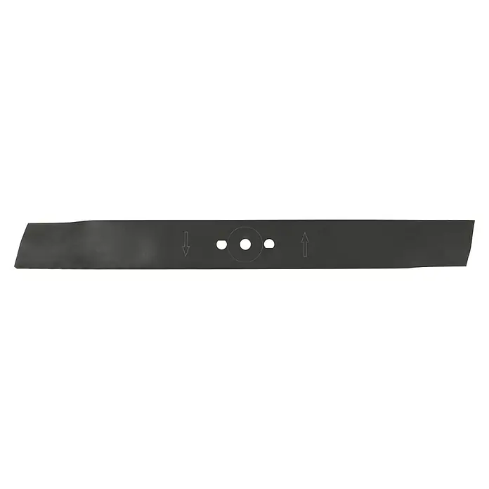 Scheppach Ersatzmesser für Rasenmäher - Scheppach Aufsitzmäher MR760-E, 1 Stk. - Dunkelgraues Metall-Rasenmähermesser mit drei Mittellöchern und Richtungspfeilen.