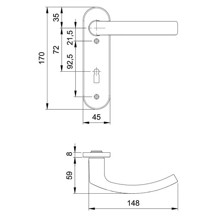 Portaferm DrückergarniturStärke Tür: 35 mm - 45 mm, Metall, U-Form
