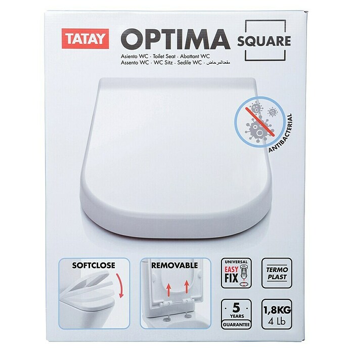 Tatay Tapa de WC Optima Square (Plástico, Blanco, Con caída amortiguada) | BAUHAUS