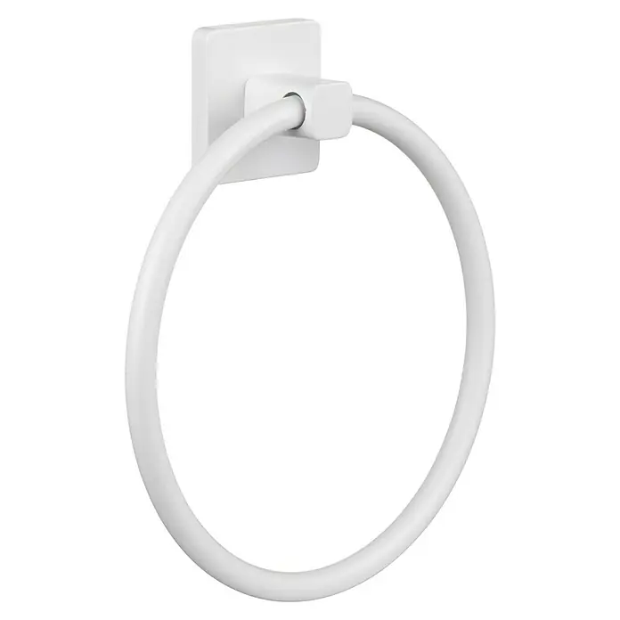 Tatay Kalo Toallero de anilla - Ancho: 19,5 cm, Artic White - Primer plano de un toallero redondo blanco montado en la pared, que muestra su diseño minimalista y funcional.