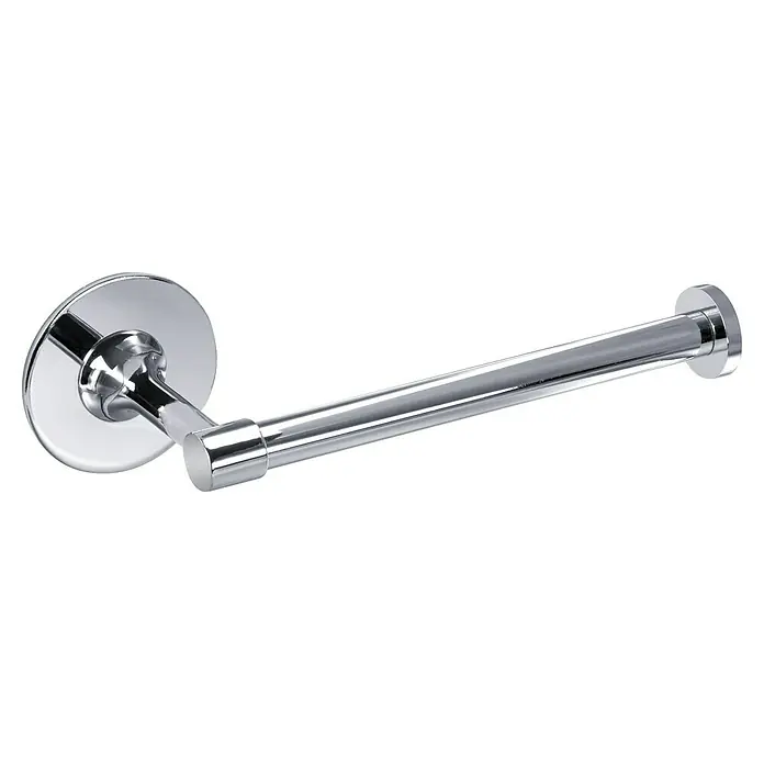 Set de baño Atik - Cromo, Resplandeciente, 5 pzs. - Un toallero cromado con soportes de montaje redondos, diseñado para sujetar toallas con estilo y mejorar la decoración del baño.