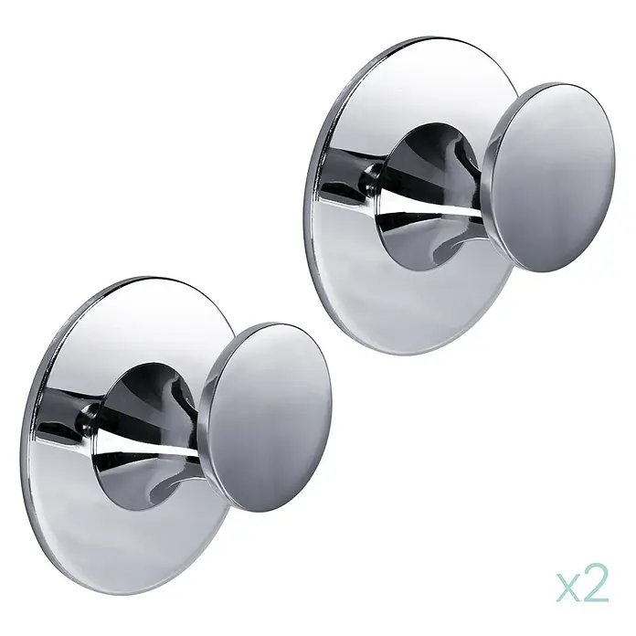 Set de baño Atik - Cromo, Resplandeciente, 5 pzs. - Dos colgadores de pared cromados brillantes y modernos, ideales para baño o cocina, que ofrecen un almacenamiento elegante. Robusto y fácil de instalar.