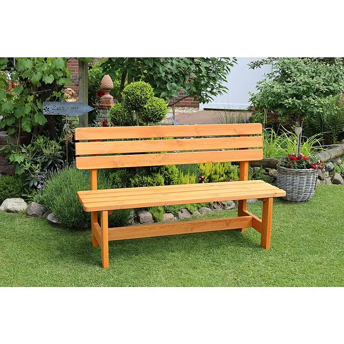 Promadino Gartenbank Summer - B x T x H: 150 x 51 x 90 cm, Nadelholz, Honigbraun - Holzbank im Garten, ideal zum Entspannen. Die Gartenbank bietet Sitzplätze und fügt sich gut in die grüne Umgebung ein.